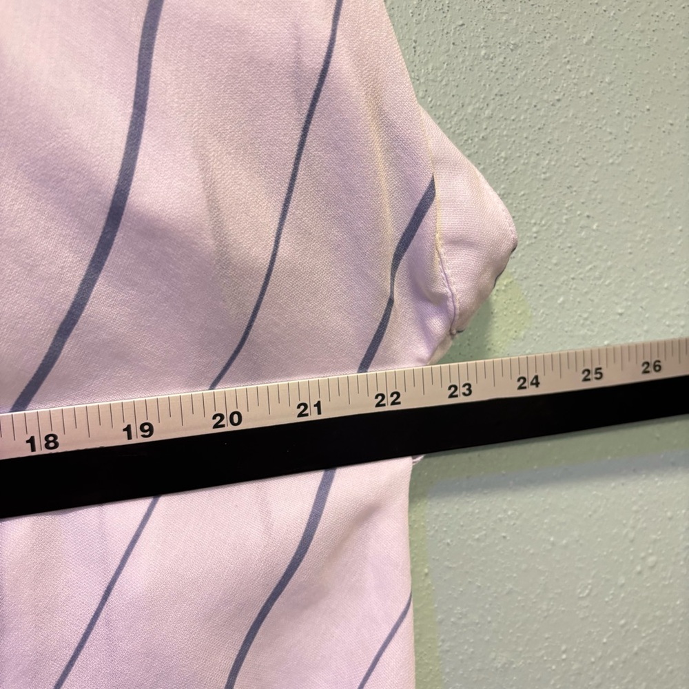 Listicle White and Navy Vertical Stripes Tie-Sleeve Hi-Low Hem Top Size Small - Picture 5 of 6